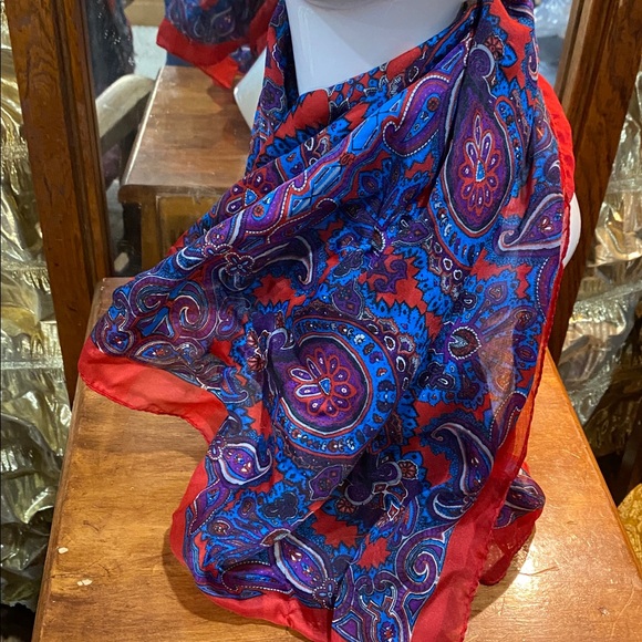 Accessories - Vibrant Paisley Scarf or Wrap in Red, Blue & Purple 31 x 34